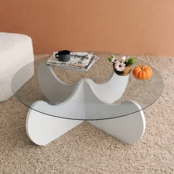 Tavolino da Salotto Bianco Effetto Fume Forma Rotonda 90x90x30h cm, Materiale Piano in Vetro - Willow