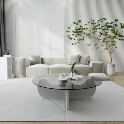 Tavolino da Salotto Bianco Effetto Fume Forma Rotonda 90x90x30h cm, Materiale Piano in Vetro - Willow