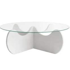 Tavolino da Salotto Bianco Effetto Fume Forma Rotonda 90x90x30h cm, Materiale Piano in Vetro - Willow