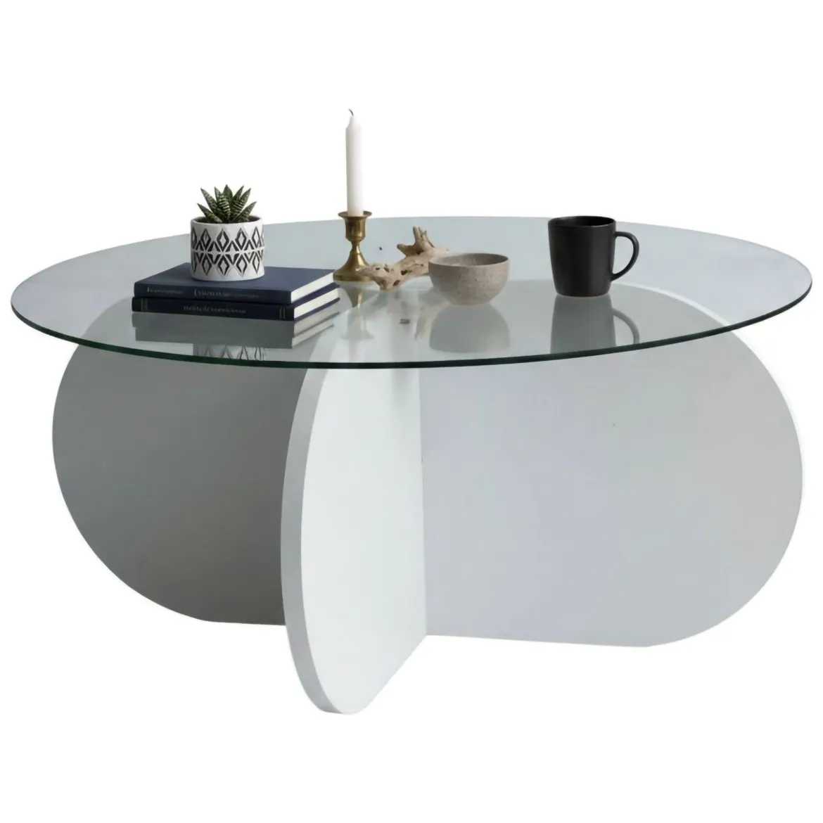 Tavolino da Salotto Bianco Forma Rotondo Colore Ripiano Bianco 47x59x47h cm, Materiale Piano in Metallo - Fanamaba