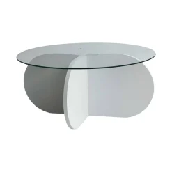 Tavolino da Salotto Bianco Forma Rotonda Materiale Piano in Vetro 75x75x35h cm, Colore Ripiano Trasparente - Nila