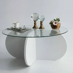 Tavolino da Salotto Bianco Forma Rotondo Colore Ripiano Bianco 47x59x47h cm, Materiale Piano in Metallo - Fanamaba