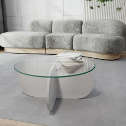 Tavolino da Salotto Bianco Forma Rotondo Colore Ripiano Bianco 47x59x47h cm, Materiale Piano in Metallo - Fanamaba