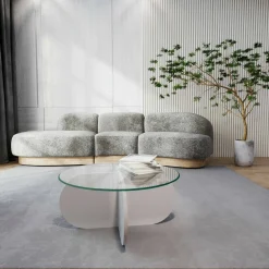 Tavolino da Salotto Bianco Forma Rotondo Colore Ripiano Bianco 47x59x47h cm, Materiale Piano in Metallo - Fanamaba