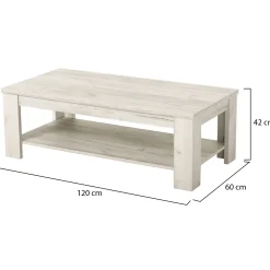 Tavolino da Salotto Bianco Larice un Vano Forma Rettangolare 120x60x41.5h cm, Sfumatura Colore Ripiano Larice - Front