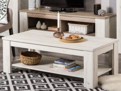Tavolino da Salotto Bianco Larice un Vano Forma Rettangolare 120x60x41.5h cm, Sfumatura Colore Ripiano Larice - Front