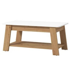Tavolino da Salotto Bianco Lucido Marrone Rovere Nodi un Vano Forma Rettangolare 101x54.5x46.5h cm, Colore Ripiano Bianco - Casaglia