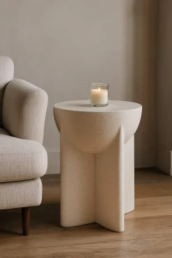 Tavolino da Salotto Bianco Marmo Adatto per Indoor/outdoor Forma Rotondo 42x51x42h cm, Colore Ripiano Bianco - Gaka