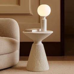 Tavolino da Salotto Bianco Marmo Adatto per Indoor/outdoor Forma Rotondo 47x61x47h cm, Colore Ripiano Bianco - Gakamota