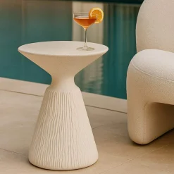Tavolino da Salotto Bianco Marmo Adatto per Indoor/outdoor Forma Rotondo 47x61x47h cm, Colore Ripiano Bianco - Gakamota