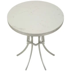 Tavolino da Salotto Bianco Marmo Argento Ripiano Effetto Marmo Forma Rotondo 56x56x68h cm, Colore Ripiano Bianco - Faka