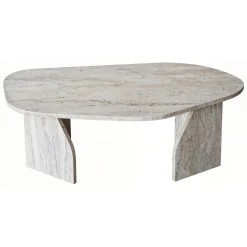 Tavolino da Salotto Bianco Marmo Forma Ovale Materiale Piano in Legno Nobilitato 100x60x35h cm, Colore Ripiano Bianco - Lozza