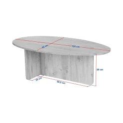 Tavolino da Salotto Bianco Marmo Forma Ovale Materiale Piano in Legno Nobilitato 120x65x40h cm, Colore Ripiano Bianco - Parona