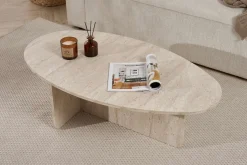 Tavolino da Salotto Bianco Marmo Forma Ovale Materiale Piano in Legno Nobilitato 120x65x40h cm, Colore Ripiano Bianco - Parona