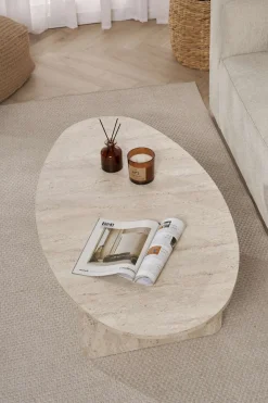 Tavolino da Salotto Bianco Marmo Forma Ovale Materiale Piano in Legno Nobilitato 120x65x40h cm, Colore Ripiano Bianco - Parona