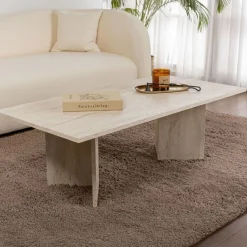 Tavolino da Salotto Bianco Marmo Forma Rettangolare Materiale Piano in Legno Nobilitato 119x60x40h cm, Colore Ripiano Bianco - Turate