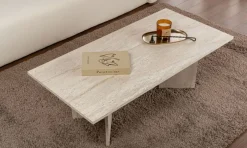 Tavolino da Salotto Bianco Marmo Forma Rettangolare Materiale Piano in Legno Nobilitato 119x60x40h cm, Colore Ripiano Bianco - Turate