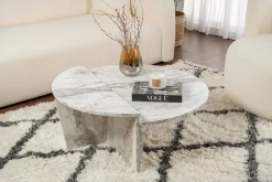 Tavolino da Salotto Bianco Marmo Forma Rotondo Materiale Piano in Legno Nobilitato 90x90x40h cm, Colore Ripiano Bianco - Simbario