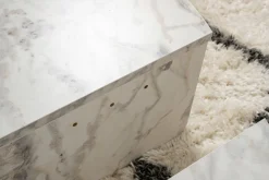 Tavolino da Salotto Bianco Marmo Forma Rotondo Materiale Piano in Legno Nobilitato 90x90x40h cm, Colore Ripiano Bianco - Simbario