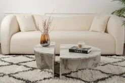 Tavolino da Salotto Bianco Marmo Forma Rotondo Materiale Piano in Legno Nobilitato 90x90x40h cm, Colore Ripiano Bianco - Simbario
