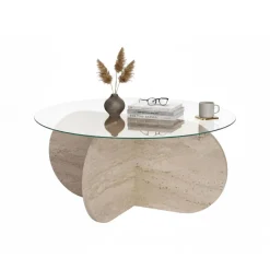 Tavolino da Salotto Bianco Marmo Forma Rotondo Materiale Piano in Vetro 75x75x35h cm, Colore Ripiano Trasparente - Cugnoli