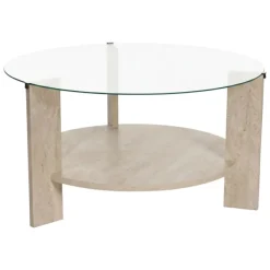 Tavolino da Salotto Bianco Marmo Forma Rotondo Materiale Piano in Vetro 75x75x40h cm, Colore Ripiano Trasparente - Canevino