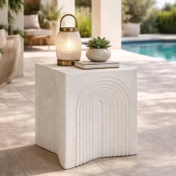 Tavolino da Salotto Bianco Marmo Nero Adatto per Indoor/outdoor Forma Rettangolare 48x58x48h cm, Colore Ripiano Bianco - Galato