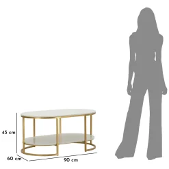 Tavolino da Salotto Bianco Marmo oro Forma Rettangolare Colore Ripiano Bianco 90x90x50h cm, Materiale Struttura in Metallo - Fabara