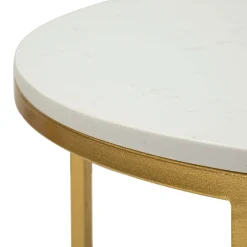 Tavolino da Salotto Bianco Marmo oro Forma Rettangolare Colore Ripiano Bianco 90x90x50h cm, Materiale Struttura in Metallo - Fabara