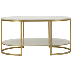 Tavolino da Salotto Bianco Marmo oro Forma Rettangolare Colore Ripiano Bianco 90x90x50h cm, Materiale Struttura in Metallo - Fabara