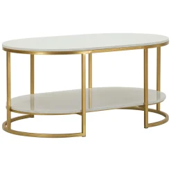 Tavolino da Salotto Bianco Marmo oro Forma Rettangolare Colore Ripiano Bianco 90x90x50h cm, Materiale Struttura in Metallo - Fabara