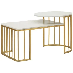 Tavolino da Salotto Bianco Marmo oro Forma Rettangolare Colore Ripiano Bianco 90x90x50h cm, Materiale Struttura in Metallo - Fabara