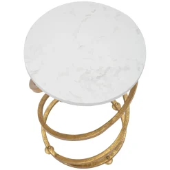 Tavolino da Salotto Bianco Marmo oro Forma Rotondo Colore Ripiano Bianco 28x28x48h cm, Materiale Struttura in Marmo - Darigana