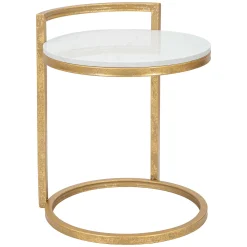 Tavolino da Salotto Bianco Marmo oro Forma Rotondo Colore Ripiano Bianco 41x41x51h cm, Materiale Struttura in Marmo - Koror