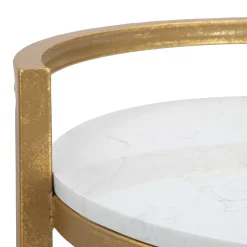 Tavolino da Salotto Bianco Marmo oro Piano Effetto Marmo Forma Quadrato 47x47x60h cm, Colore Ripiano Bianco - Atiu