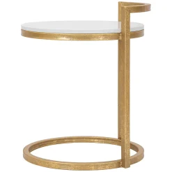 Tavolino da Salotto Bianco Marmo oro Piano Effetto Marmo Forma Quadrato 47x47x60h cm, Colore Ripiano Bianco - Atiu