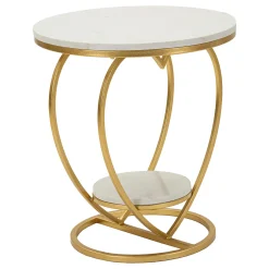 Tavolino da Salotto Bianco Marmo oro set da 2, Ripiano Effetto Marmo Forma Rotondo 46x46x55h cm, Colore Ripiano Bianco - Alexan
