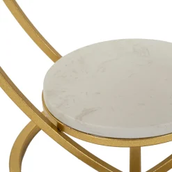 Tavolino da Salotto Bianco Marmo oro Struttura a Cuore Forma Rotondo 40x40x46h cm, Colore Ripiano Bianco - Masaka
