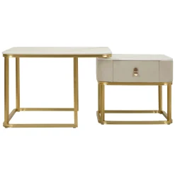 Tavolino da Salotto Bianco Marmo oro un Cassetto set da 2 Componibile 70x70x48h cm, Forma Quadrato - Davarere