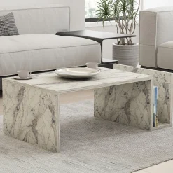 Tavolino da Salotto Bianco Marrone Noce con Piedini un Vano 105x60x35h cm, Forma Rettangolare - Medicina