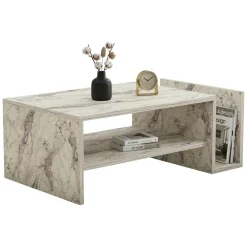 Tavolino da Salotto Bianco Marrone Noce con Piedini un Vano 105x60x35h cm, Forma Rettangolare - Medicina