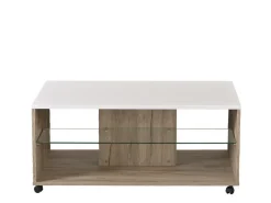 Tavolino da Salotto Bianco Marrone Noce con Ruote 2 Vani 101x60x45h cm, Forma Rettangolare - Giussano