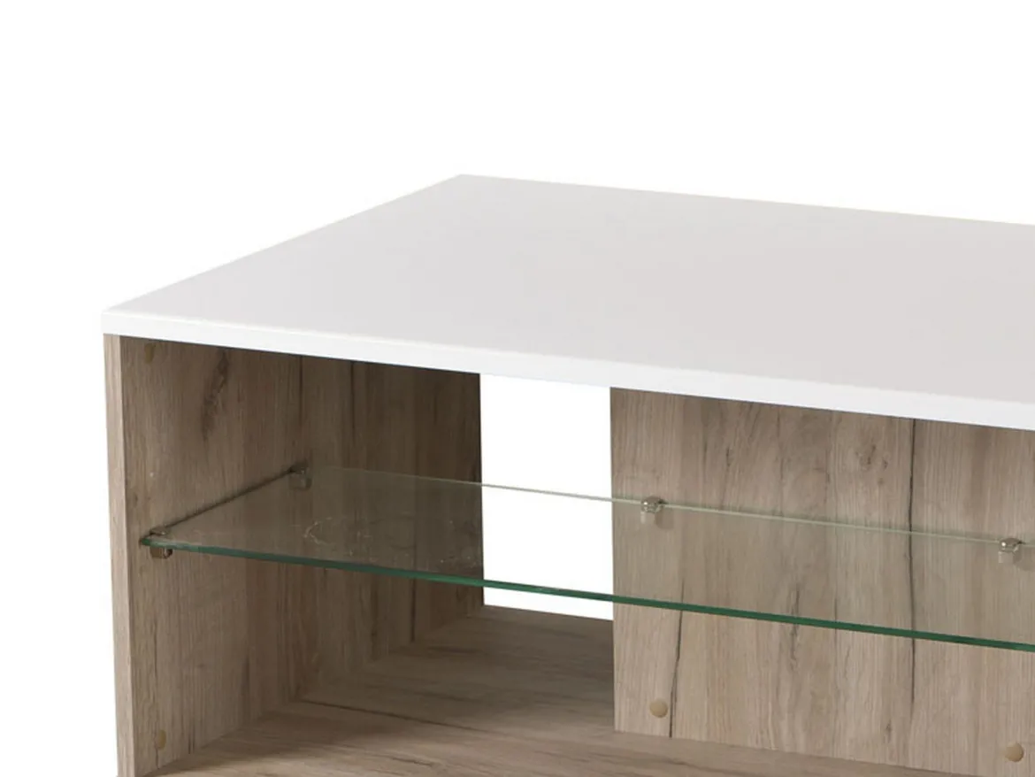 Tavolino da Salotto Bianco Marrone Noce con Ruote 2 Vani 101x60x45h cm, Forma Rettangolare - Giussano