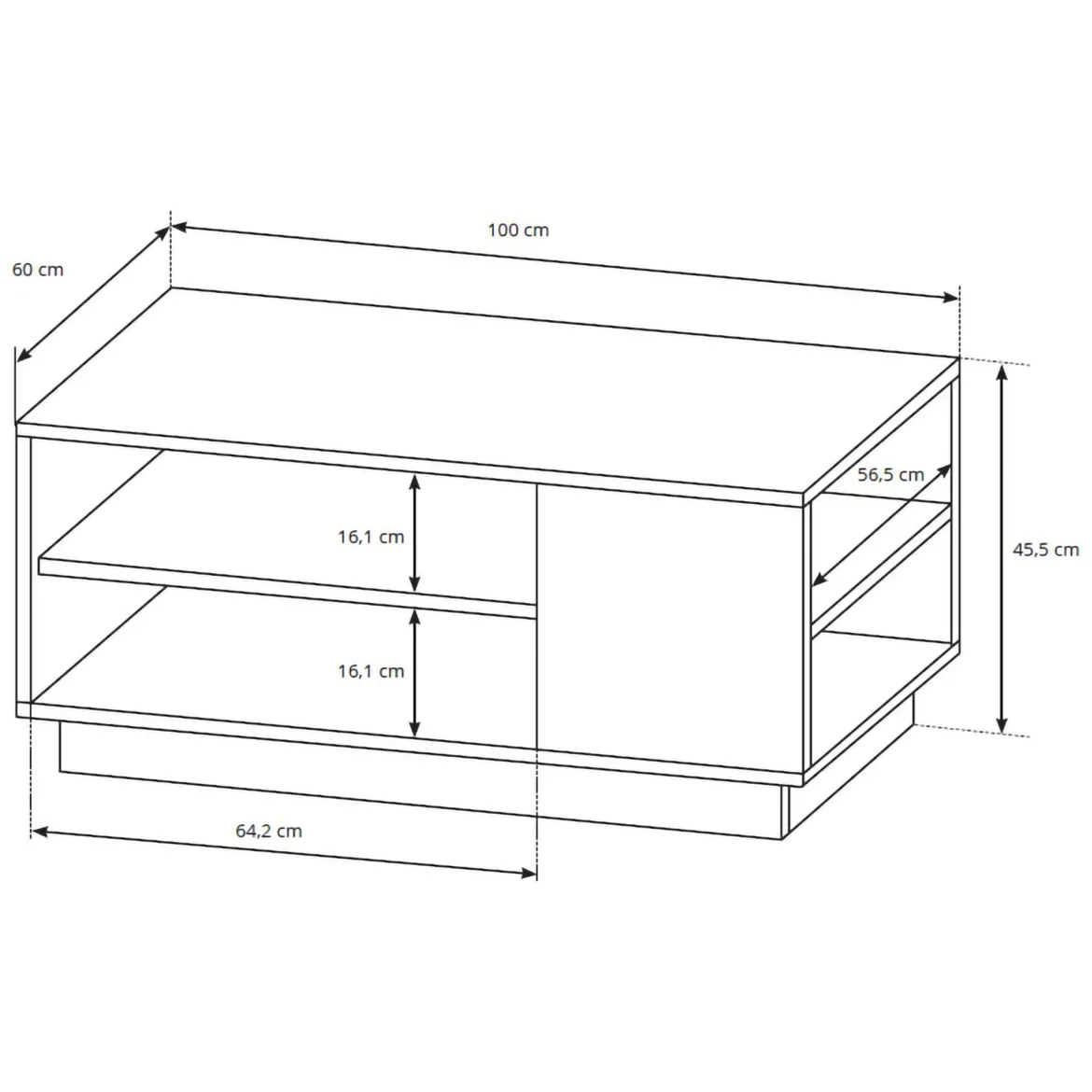 Tavolino da Salotto Bianco Marrone Rovere 2 Vani Forma Rettangolare 100x60x46h cm, Colore Ripiano Bianco - Kari