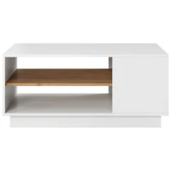 Tavolino da Salotto Bianco Marrone Rovere 2 Vani Forma Rettangolare 100x60x46h cm, Colore Ripiano Bianco - Kari