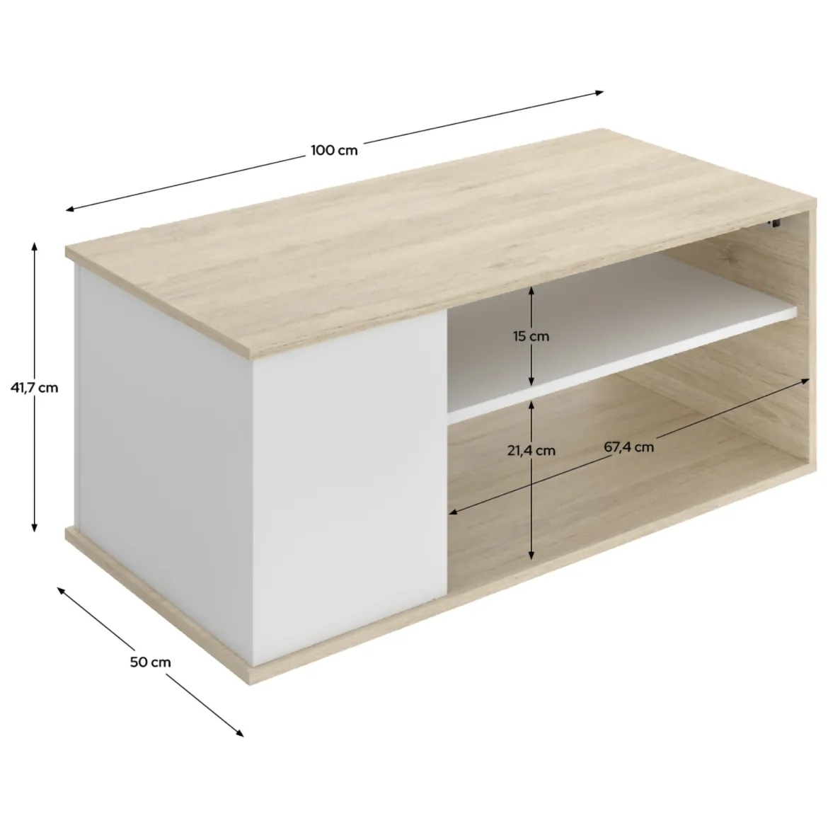 Tavolino da Salotto Bianco Marrone Rovere Cassetti 50x100x42h cm, 3 Vani - Fargo