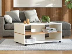 Tavolino da Salotto Bianco Marrone un Vano Forma Rettangolare 130x67x41h cm, Colore Struttura Marrone - Carlazzo