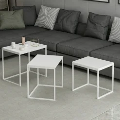 Tavolino da Salotto Bianco Modulabile Forma Rettangolare 80x80x30h cm, Materiale Piano in Vetro - Pagliara