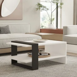 Tavolino da Salotto Bianco Nero Antracite un Vano Forma Rettangolare 80x55x35h cm, Colore Struttura Nero - Cigliano