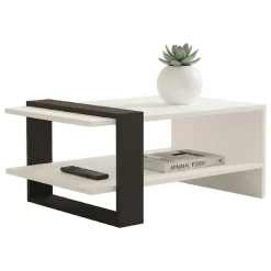 Tavolino da Salotto Bianco Nero Antracite un Vano Forma Rettangolare 80x55x35h cm, Colore Struttura Nero - Cigliano